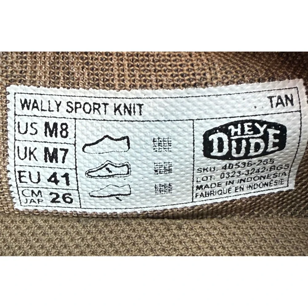 Hey Dude Wally Sport Knit Tan Men Size 8 Loafers Slip On Shoes 40536-255